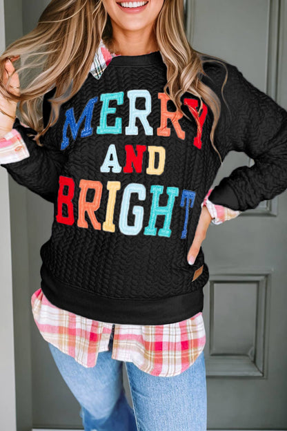 Merry And Bright Cable Knit Pullover Sweatshirt/Multicolor